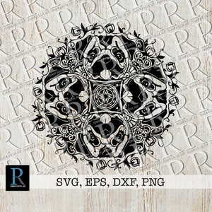 Mandala Pug SVG Zentangle Cricut File Dog Clipart, single layered
