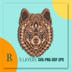 Lupo multistrato SVG, file di taglio lupo, mandala 3D, file SVG lupo, taglio CNC, taglio laser, Glowforge, design di taglio del compensato, taglio della carta