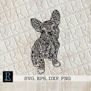 Mandala Bulldog Francês SVG, DXF, Arquivo PNG, Arquivo de Corte Bulldog Francês, Clipart Bulldog Francês, Cachorro Zentangle, Arquivo Cricut svg, Camada Única