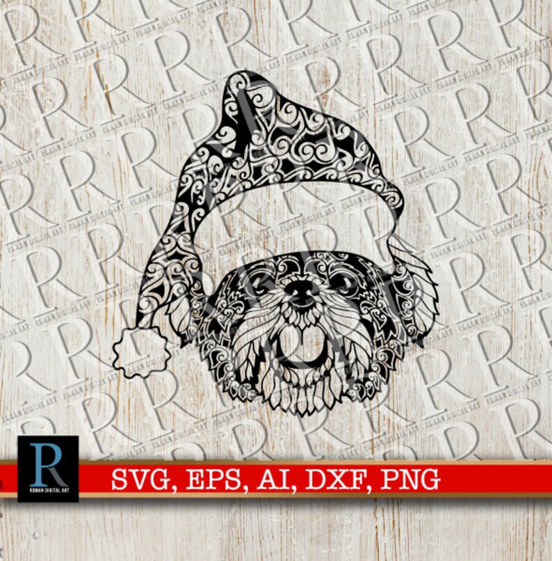 Download Zentangle Shih Tzu Santa SVG Mandala Santa Dog SVG ...