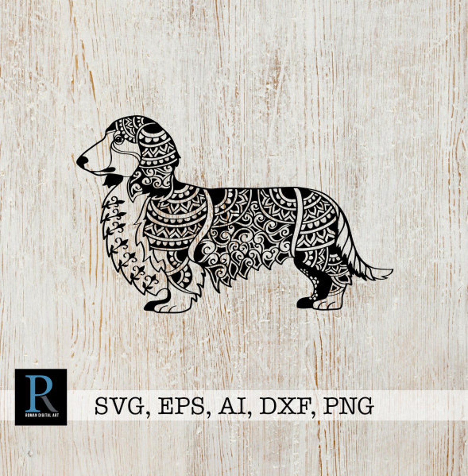 Zentangle Long Haired Dachshund SVG Dachshund Cut File Etsy