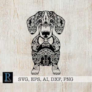 Zentangle Teckel SVG, fichier de coupe Mandala chien