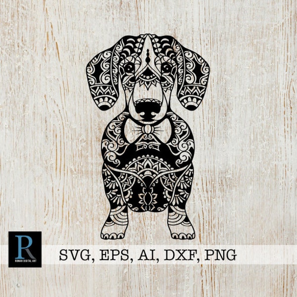 Zentangle Teckel SVG, fichier de coupe Mandala chien