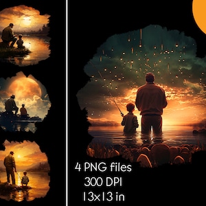 Father & Son Fishing Watercolor Clipart: Father&#39;s Day PNG (Digital Download)