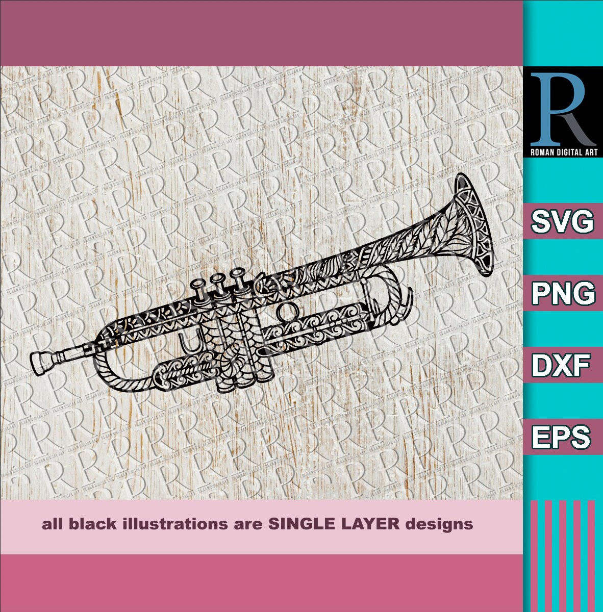 Trumpet SVG File Trumpet Clipart Trumpet PNG Mandala Trumpet