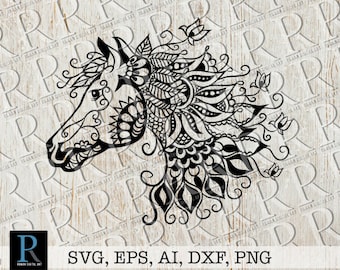 Horse SVG File Mandala Cricut, Mustang Horse SVG File, Zentangle Horse SVG, Horse svg Cricut, Horse Cut File, Mustang svg, single layered