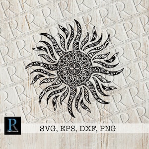 Mandala Sun SVG File, Zentangle Sun SVG, Sun Cut File, Mandala Cricut SVG file, Sun Clipart, single layered