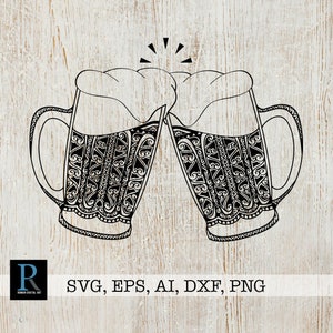 Zentangle Two Beers SVG, Mandala Beer SVG, Zentangle Beer SVG, Beer Cut File, Beer Cricut svg, single layered