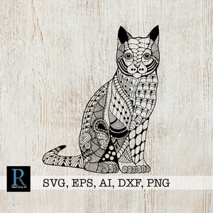 Umacatgenta様 Zentangle Cat SVG, Mandala Cat SVG, Cat for Cricut