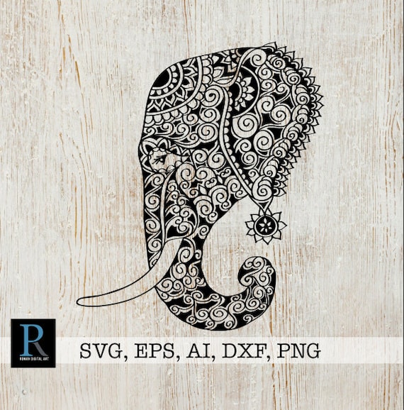 Mandala Elephant SVG, Zentangle Elephant SVG, Single Layered