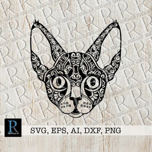 Zentangle Devon Rex Cat SVG: Mandala Cat Cut File