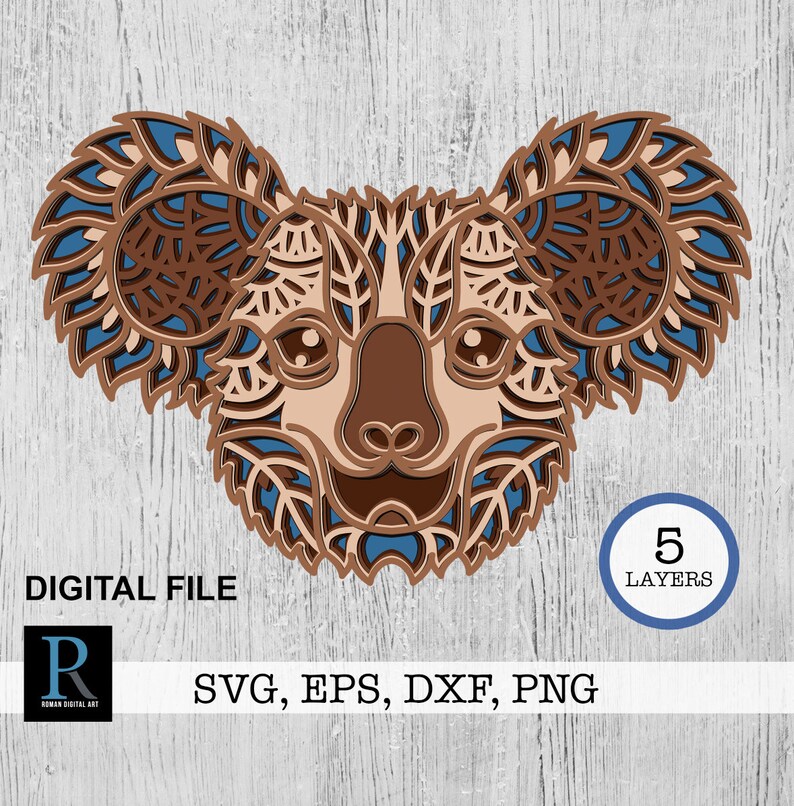 Koala Mandala SVG File 3D Layered Koala Zentangle Etsy