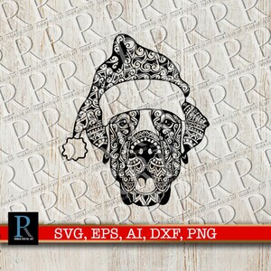 Mandala Christmas SVG, Zentangle Great Dane SVG, Great Dane Santa SVG File, Christmas Santa svg, single layered