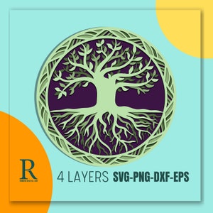 Design SVG de Árvore da Vida em várias camadas para corte a laser, modelo de arte em papel e madeira compensada inspirado na natureza