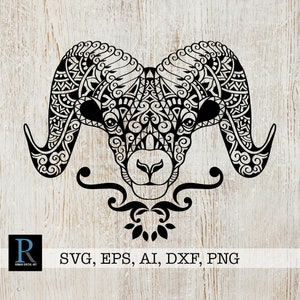 Zentangle Ram SVG, Mandala Ram SVG, Ariete per cricut, strato singolo