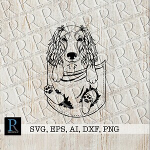 Long Haired Dachshund Pocket SVG, Single Layered Cut File