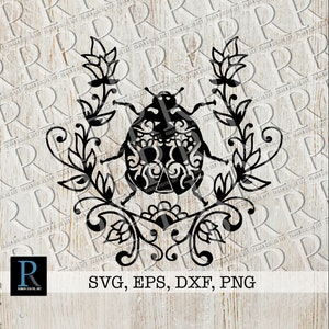 Coccinella SVG, DXF, PNG, eps, Mandala Coccinella, Zentangle Coccinella, Cricut svg File di taglio, Insetti Clipart, Fiori vettore, Design a strato singolo