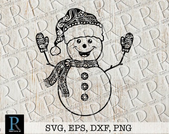 Archivo SVG Mandala Snowman, Zentangle Snowman SVG, Navidad SVG, Snowman Clipart, Cricut svg Design, Capa única