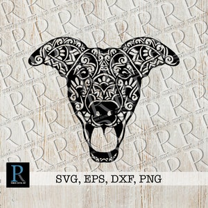 File SVG Greyhound, Clipart Greyhound, Design Cricut per cani, File di taglio Silhouette, Taglio laser Glowforge, File SVG Mandala, Design a strato singolo