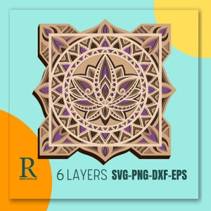 Meerlaagse lotus SVG, DXF, PNG, mandala lotus snijbestand, multiplex snijden, gelaagde lotusbloem, lasersnijden bestanden, schaduwdoos svg