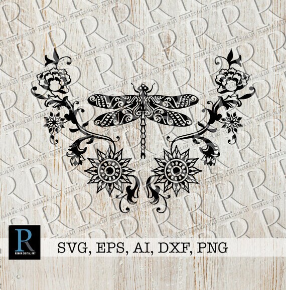 Download Zentangle Dragonfly Flowers Svg Mandala Dragonfly Svg Etsy
