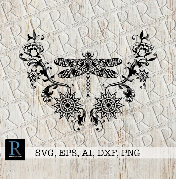 Download Zentangle Dragonfly Flowers Svg Mandala Dragonfly Svg Etsy