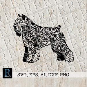 Zentangle Bouvier hond SVG-bestand, Bouvier des Flandres SVG, Mandala Bouvier hond SVG, enkellaags