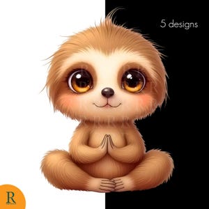 Cute Sloth PNG Bundle, 5 Digital Designs, Sublimation Clipart, Transparent png, Kawaii sloth, Printable art