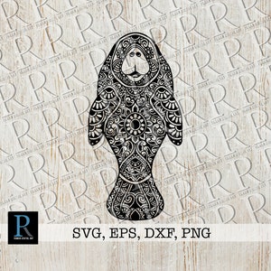 Seekuh SVG-Datei, Mandala Manatee SVG, Zentangle Tier SVG, Manatee svg Clipart, Cricut Clipart, Single Layer Design