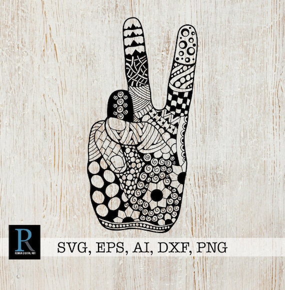 Zentangle Victory Peace Svg Mandala Two Fingers Svg Etsy