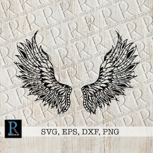 Angel Wings SVG Mandala Cut File, Zentangle Angel Wings Cricut Designs, single layered
