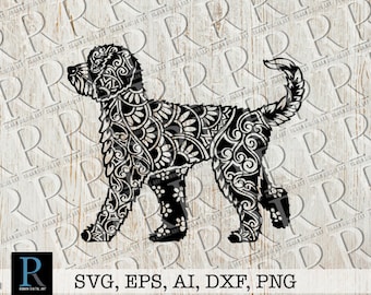 Golden Doodle Dog SVG File, Goldendoodle Cut File, Dog SVG Cut File, Zentangle Doodle dog, Mandala Doodle Dog, single layered