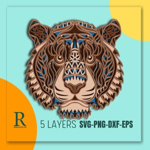 3D Mandala Tiger SVG: Multilayer Laser Cut File