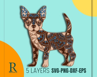 3D Multilayered Mandala SVG Chihuahua, Layered Chihuahua, Chihuahua SVG Clipart, Laser cutting, Layered SVG Dog, Chihuahua cut file