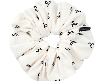 Oversized Urban Bow Scrunchie: XXL Hair tie black ribbon Handmade in USA