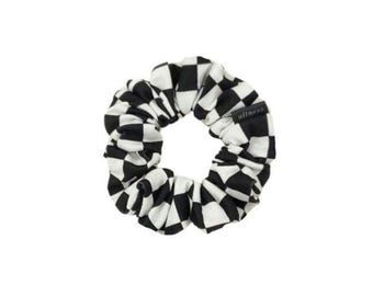 Checkered Black Mini Scrunchie: Handmade Hair Tie