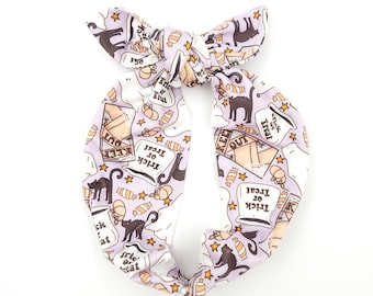 Halloween Self Tie Headband: Cats, Candy, Ghosts Handmade Hair Tie Bun