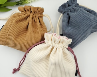 Handmade Corduroy Drawstring Pouch: Jewelry, Makeup Gift Bag