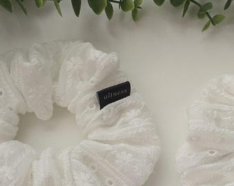 White Eyelet Scrunchie: Hair Tie Handmade in USA