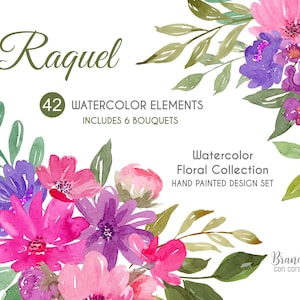 Aquarell Blumen. ClipArt und Png, rosa, violett und lila Bilddateien. Kostenlose kommerzielle Nutzung. Sofortiger digitaler Download 0019