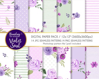 Digital paper seamless flower patterns 14 jpg, 4 png, 1 pat. 12x12", 300dpi. Free commercial use. Immediate digital download 0010