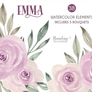 Flores de acuarela. Clip art y archivos de imagen png, rosas color rosa suave. Uso comercial gratis. Descarga digital inmediata 0026