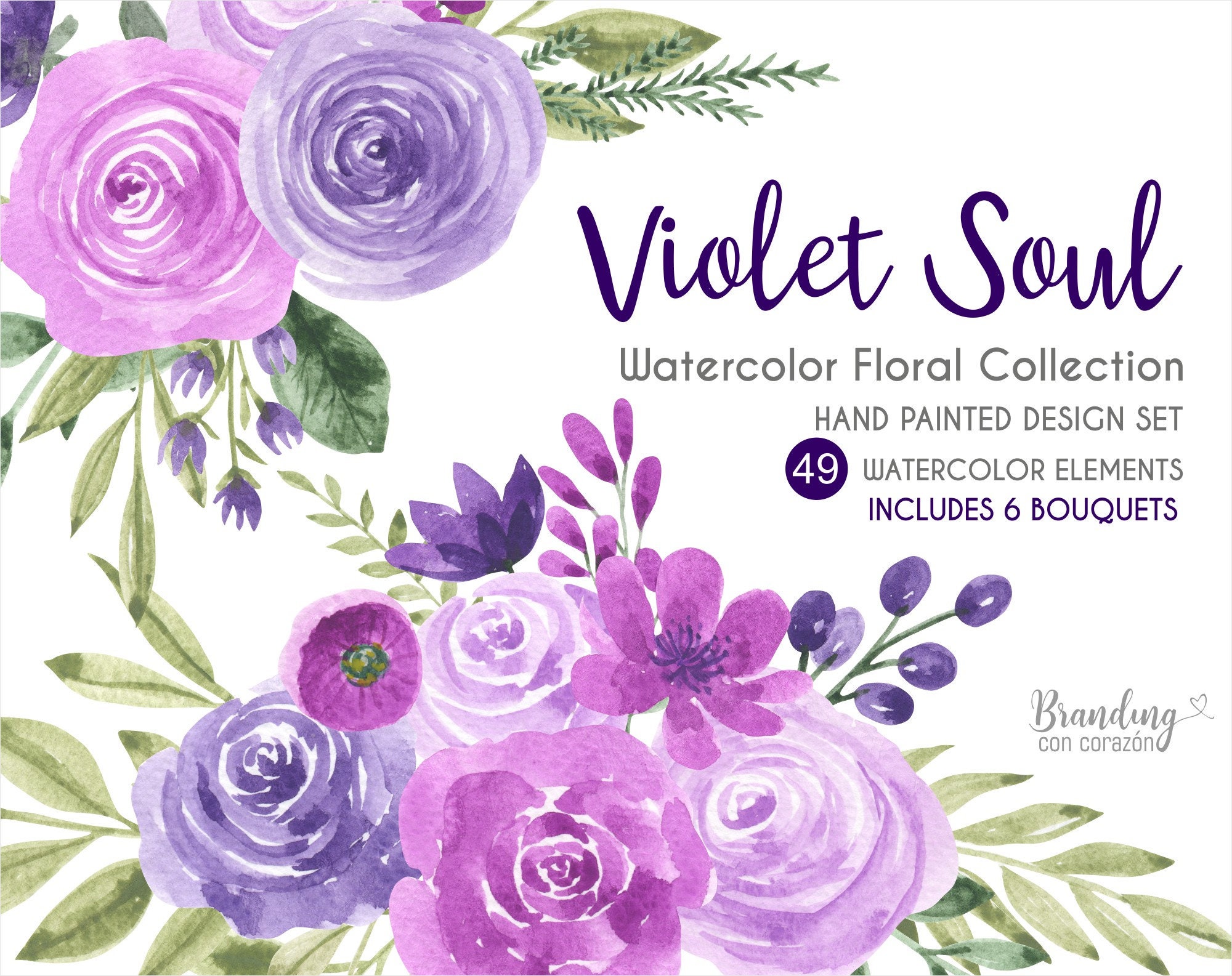 Flores de acuarela. Clip art y archivos de imagen png color - Etsy España