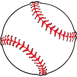 Puede incluir: Una pelota de béisbol blanca con costuras rojas. Las costuras forman un patrón tradicional de béisbol.