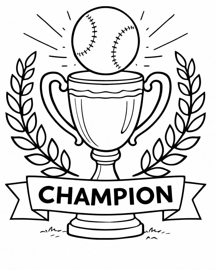 Baseball Champion Trophy Coloring Page - Kids Sports Printable (PDF…