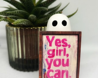 Handmade Ghost Figurines: Spooky Halloween Shelf Decor humorous signs