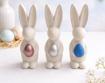 Personalised Ceramic Easter Bunny Ornament | Minimalist Spring Decor, Egg Holder