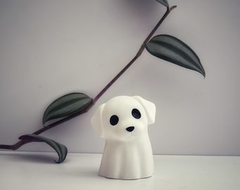 Handmade Dog Ghost Figurine: Spooky Halloween Shelf Decor