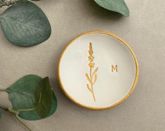Personalized Clay Ring Dish | Initial & Lavender, Handmade Keepsake (7cm)