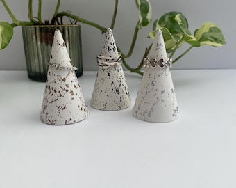 Handmade Ceramic Ring Cone Holder | Paint Splatter Jewellery Display Stand